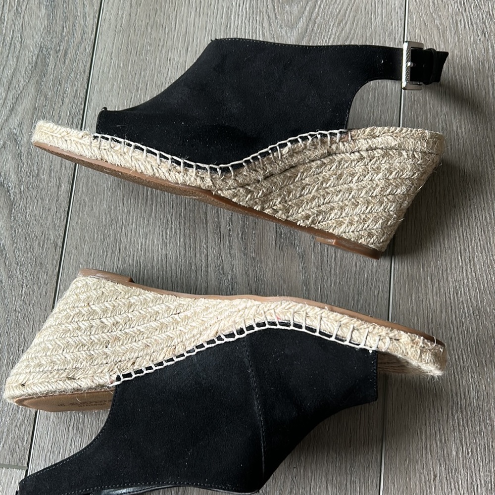 Crown Vintage Black Shanie Peep Toe Suede Espadrille Wedge Sandal Size 9 - Picture 5 of 8